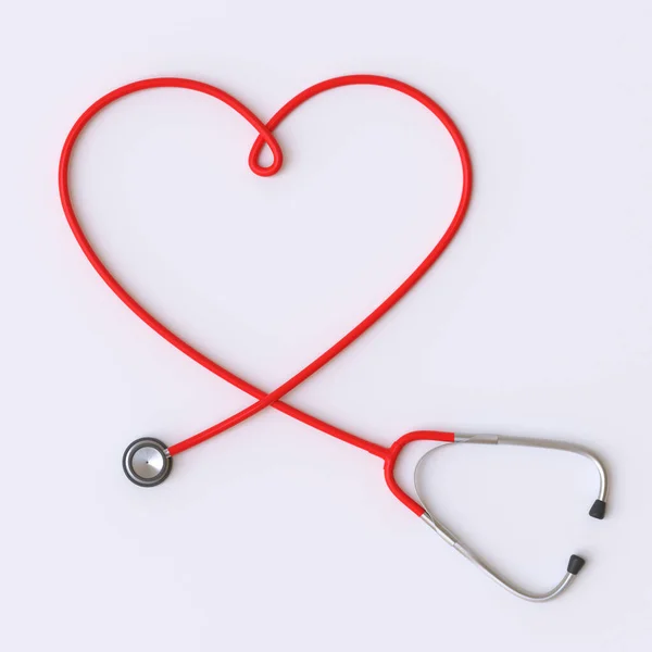 Herzförmiges Stethoskop Isoliert Auf Weißem Hintergrund Mit Kopierraum Darstellung — Stockfoto