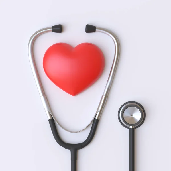 Stethoskop Und Rotes Herz Isoliert Auf Weißem Hintergrund Mit Kopierraum — Stockfoto