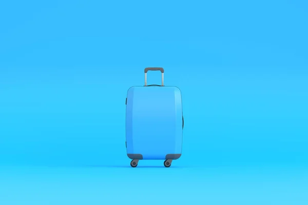 コピースペース付きの青い背景に旅行スーツケース 正面図 3Dレンダリング図 — ストック写真