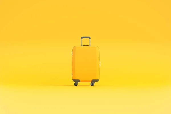 Ταξιδιωτική Βαλίτσα Κίτρινο Φόντο Χώρο Αντιγραφής Μπροστά Απεικόνιση Απόδοση — Φωτογραφία Αρχείου