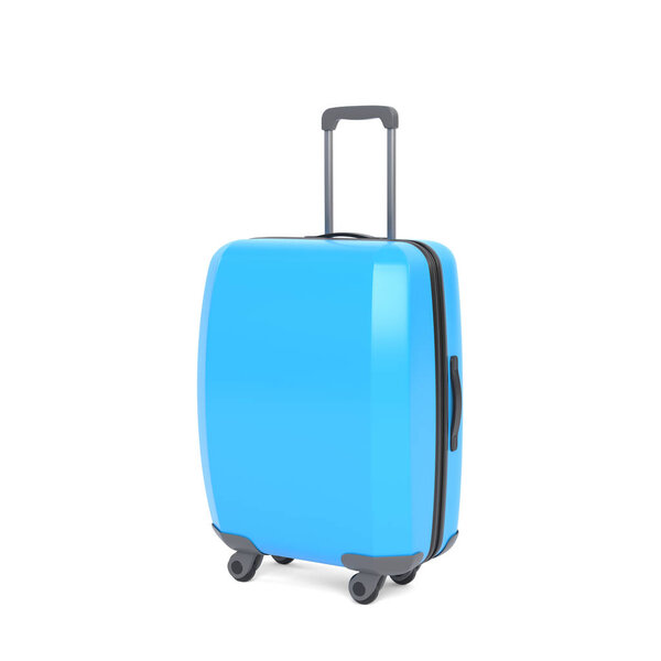 Синий чемодан изолирован на белом фоне. Трехмерная иллюстрация