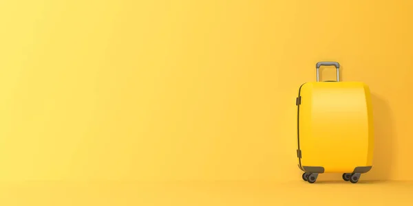 Ταξιδιωτική Βαλίτσα Κίτρινο Φόντο Χώρο Αντιγραφής Μπροστά Απεικόνιση Απόδοση — Φωτογραφία Αρχείου