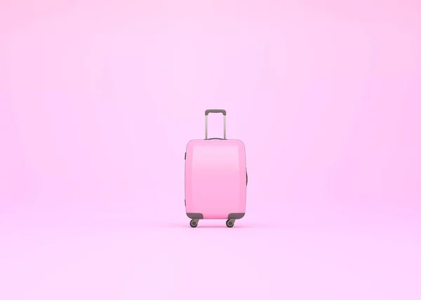 stock image Travel suitcase on a pink background with copy space. Front view. 3d rendering illustration