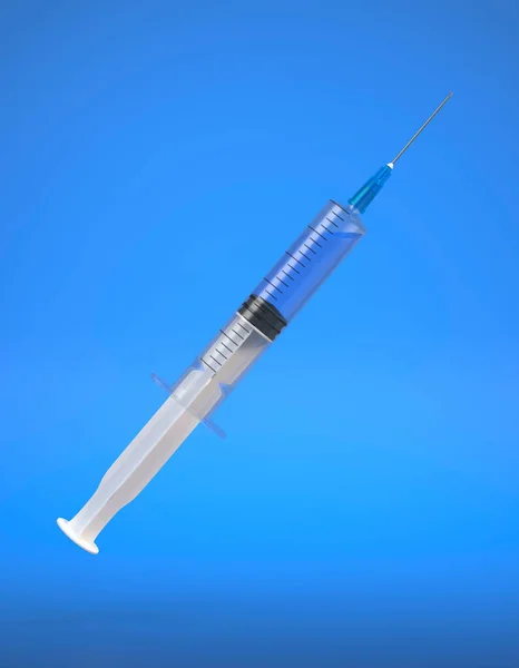 Injekční Stříkačka Tekutinou Modrém Pozadí Lékařský Koncept Vykreslování Ilustrace — Stock fotografie