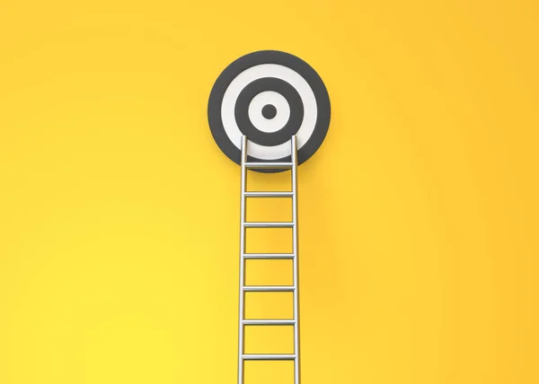 Step Ladder Target Yellow Wall Copy Space Rendering Illustration — Stock Photo, Image