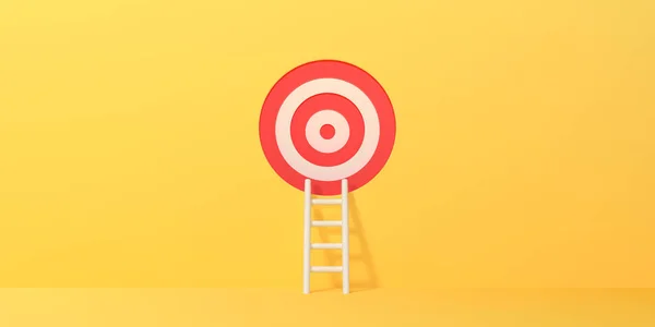 White Ladder Leads Target Yellow Background Concept Achieving Goals Planning — Stock Photo, Image