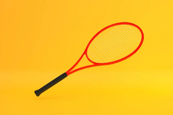 Raquete Tênis Fundo Amarelo Vista Frontal Ilustração Renderização — Fotografia de Stock
