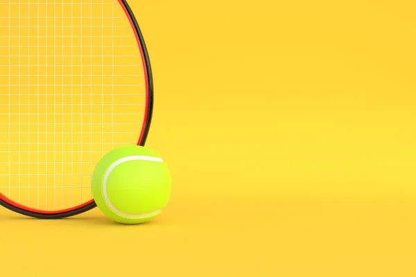 Racchetta Tennis Con Pallina Tennis Sfondo Giallo Vista Frontale Illustrazione — Foto Stock