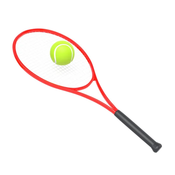 Tenisz Ütő Tenisz Labda Fehér Alapon Előre Nézz Renderelés Illusztráció — Stock Fotó