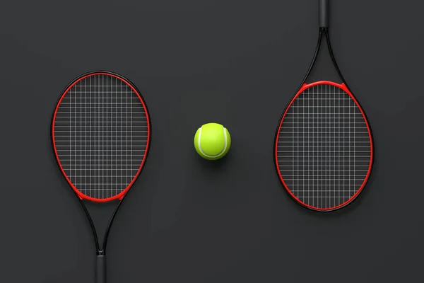 Tenis Raketi Siyah Arka Planda Tenis Topu Üst Manzara Resim — Stok fotoğraf