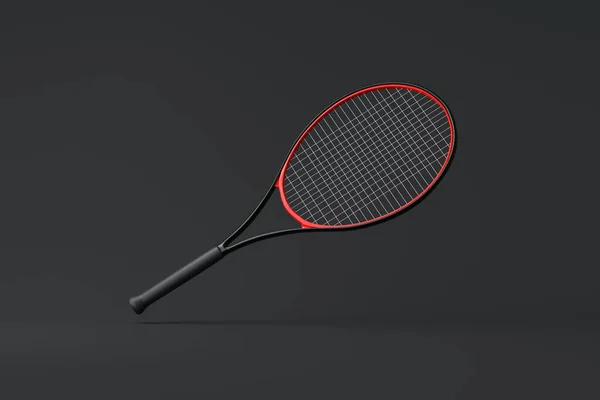Tennisschläger Auf Schwarzem Hintergrund Frontansicht Darstellung — Stockfoto