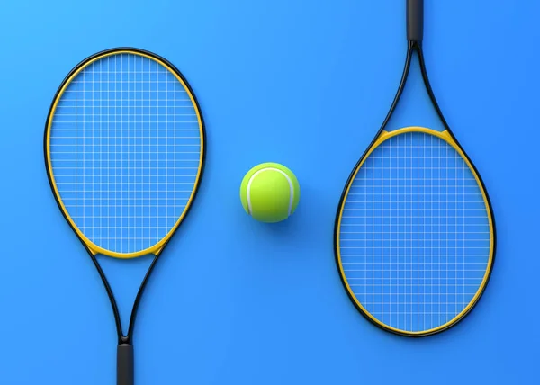 Tennis Racket Tennis Ball Синьому Фоні Краєвид Рендеринг Ілюстрації — стокове фото
