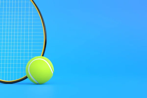 Racchetta Tennis Con Pallina Tennis Sfondo Blu Vista Frontale Illustrazione — Foto Stock