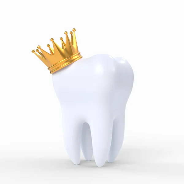 Dente Humano Branco Coroado Com Uma Coroa Ouro Isolada Sobre — Fotografia de Stock