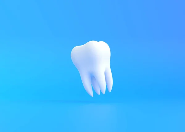 Белый Зуб Летит Голубом Фоне Концепция Стоматологического Обследования Зубов Здоровья — стоковое фото