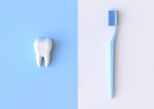 Zahnbürste Und Weißer Zahn Auf Blauem Hintergrund Konzept Der Zahnärztlichen — Stockfoto
