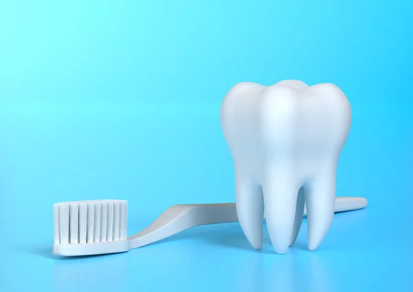 Zahnbürste Und Weißer Zahn Auf Blauem Hintergrund Konzept Der Zahnärztlichen — Stockfoto