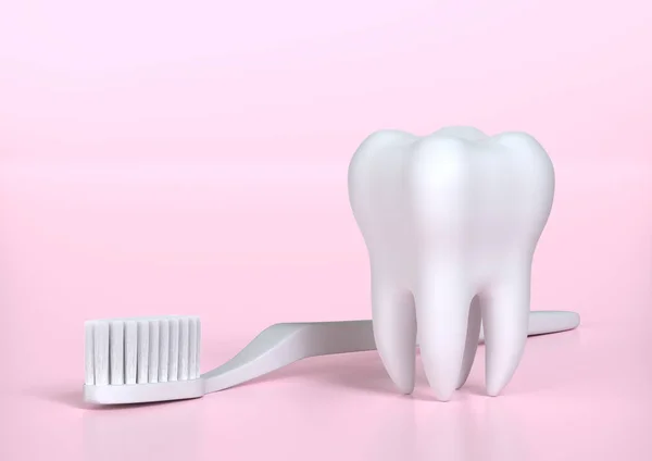 Cepillo Dientes Diente Blanco Sobre Fondo Rosa Concepto Odontología Salud — Foto de Stock