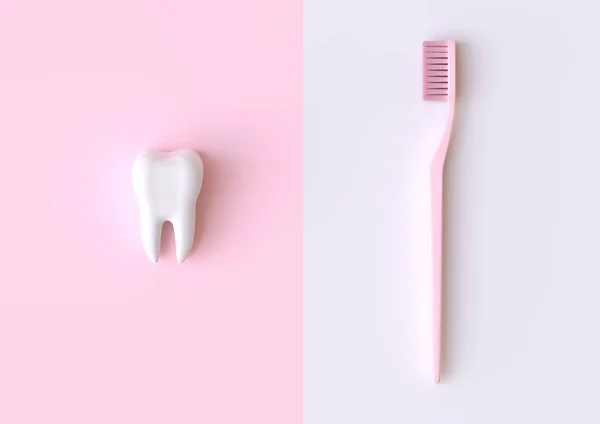 Toothbrush White Tooth Pink Background Concept Dental Examination Teeth Dental — Stock Photo, Image