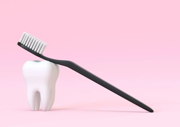Toothbrush White Tooth Pink Background Concept Dental Examination Teeth Dental — Stock Photo, Image