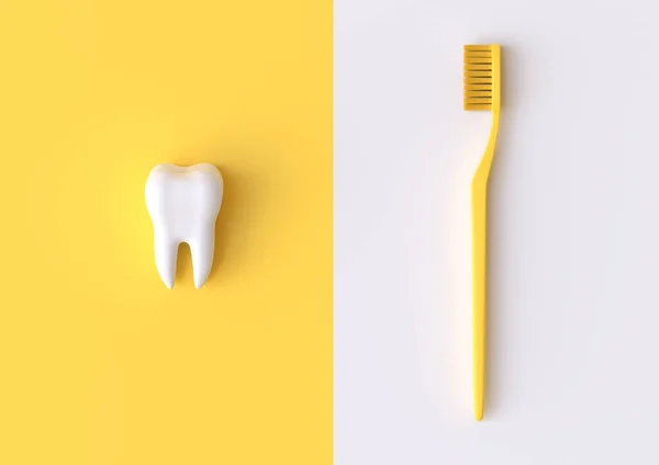 Toothbrush White Tooth Yellow Background Concept Dental Examination Teeth Dental — Stock Photo, Image