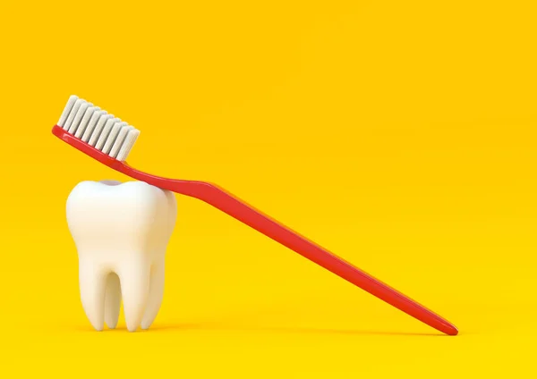 Zubní Kartáček Bílý Zub Žlutém Pozadí Pojetí Zubní Prohlídky Stomatologické — Stock fotografie