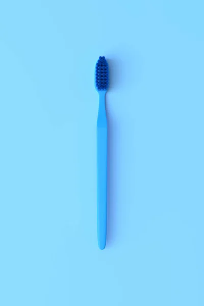 Spazzolino Denti Plastica Primo Piano Sullo Sfondo Blu Con Spazio — Foto Stock