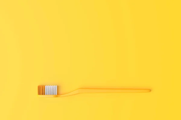 Close Plastic Toothbrush Yellow Background Copy Space Rendering Illustration — Stock Photo, Image