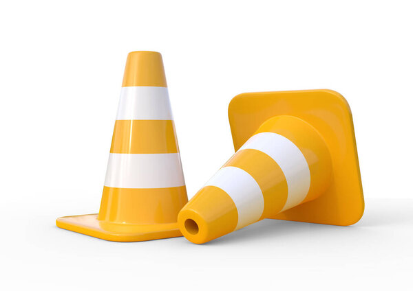 Traffic cones isolated on white background. 3d rendering illustration