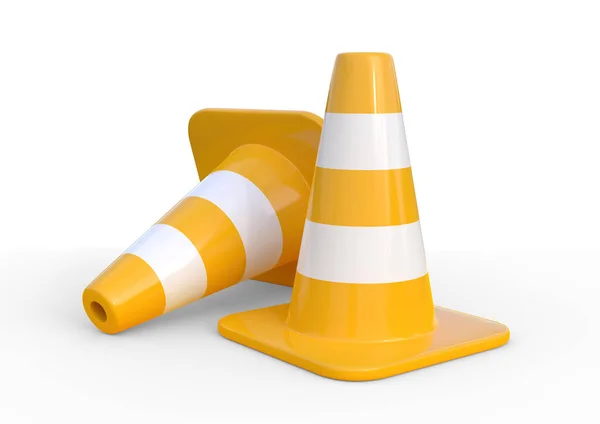 Traffic Cones Isolated White Background Rendering Illustration — Stock Photo, Image