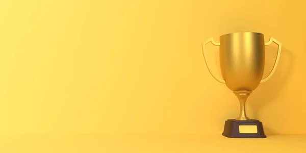 Copa Trofeos Sobre Fondo Amarillo Con Espacio Para Copiar Premio —  Fotos de Stock
