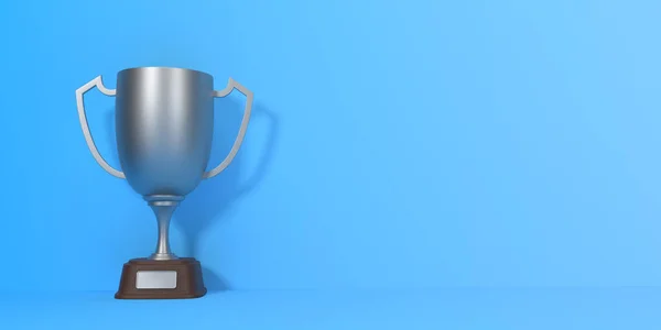 Trófea Csésze Kék Háttér Fénymásolás Helyet Sport Verseny Díj Ezüst — Stock Fotó