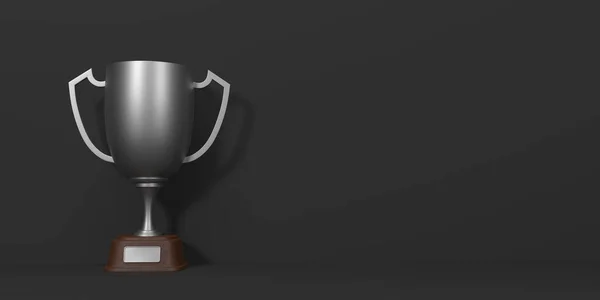 Trofee Beker Zwarte Achtergrond Met Kopieerruimte Sporttoernooiprijs Zilveren Beker Overwinningsconcept — Stockfoto