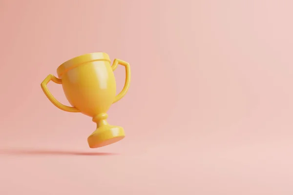 Kampioen Beker Winnaars Trofee Drijvend Roze Achtergrond Met Kopieerruimte Weergave — Stockfoto