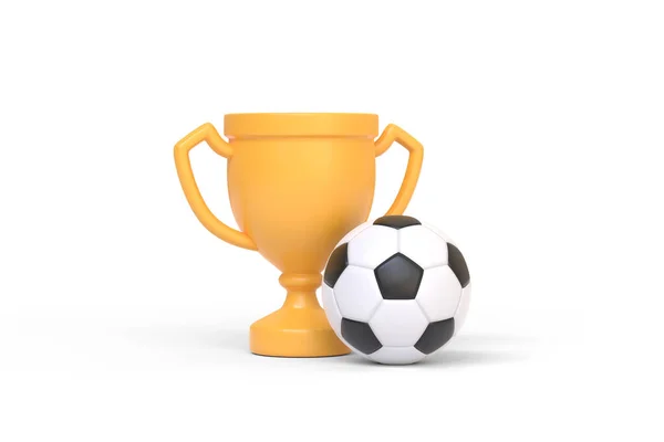 Κύπελλο Trophy Και Μπάλα Ποδοσφαίρου Απομονώνονται Λευκό Φόντο Απεικόνιση Απόδοση — Φωτογραφία Αρχείου