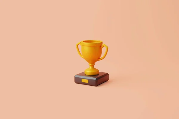Golden Trophy Pastel Beige Background Concept Leadership Championship Victory Rendering — Stock Photo, Image