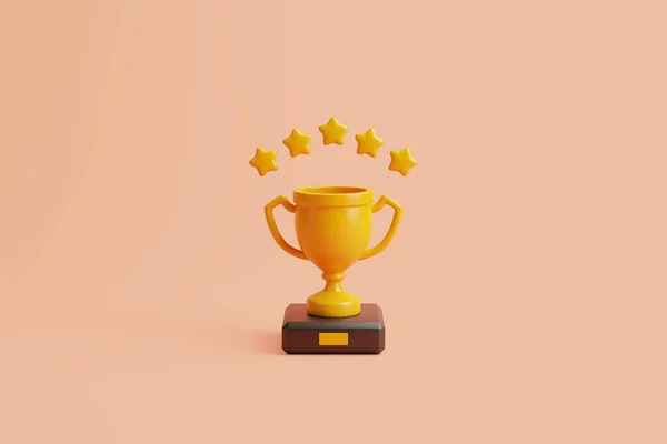 Troféu Ouro Com Uma Classificação Cinco Estrelas Fundo Bege Pastel — Fotografia de Stock