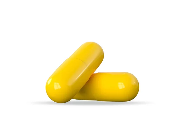 Two Yellow Pills Capsules Isolated White Background Rendering Illustration — Stock Photo, Image