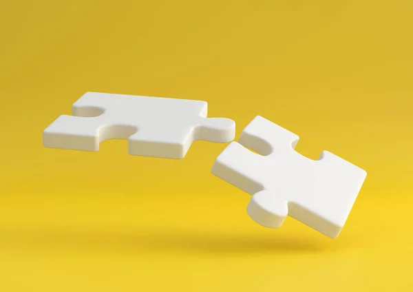 Pływające Puzzle Żółtym Tle Minimalna Kreatywność Ilustracja Renderowania — Zdjęcie stockowe
