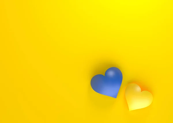 Hearts Colors Ukrainian Flag Isolated Yellow Background Copy Space Support — Stock Photo, Image