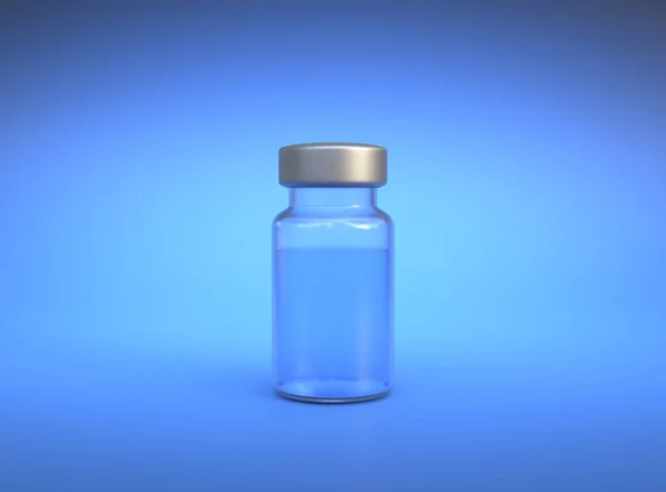 Transparentní Skleněná Lahvička Pro Koronavirovou Vakcínu Covid Další Viry Modrém — Stock fotografie