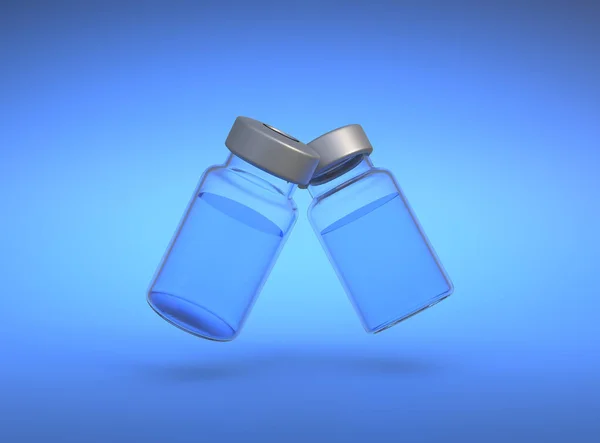 Transparent Glass Bottles Covid Coronavirus Vaccine Other Viruses Blue Background — Stock Photo, Image