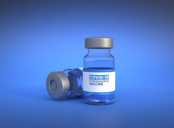 Transparent Glass Bottles Covid Coronavirus Vaccine Other Viruses Blue Background — Stock Photo, Image
