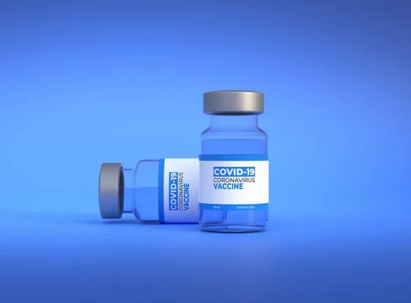Transparentní Skleněné Lahvičky Pro Koronavirovou Vakcínu Covid Další Viry Modrém — Stock fotografie