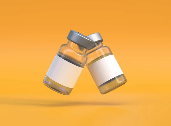 Transparante Glazen Flessen Voor Covid Coronavirusvaccin Andere Virussen Een Gele — Stockfoto