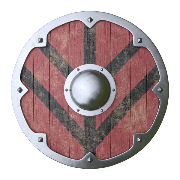 Escudo Redondo Medieval Madera Escudo Vikingo Pintado Negro Rojo Aislado — Foto de Stock