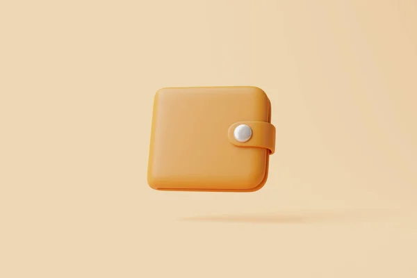 パステルベージュの背景にブラウンの財布アイコン 3Dレンダリング図 — ストック写真