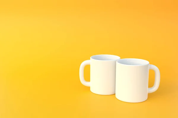 Dos Taza Cerámica Blanca Taza Vacía Para Café Bebida Sobre — Foto de Stock