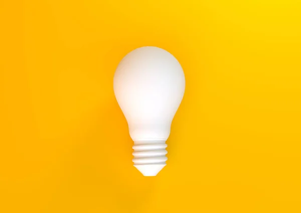 亮黄色背景的白色灯泡 简约的概念 聪明的概念 孤立的灯 3D渲染 — 图库照片