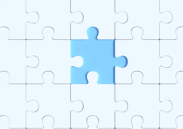 Niedokończone Białe Puzzle Miejsca Kopiowania Połączone Puste Elementy Układanki Strategia — Zdjęcie stockowe